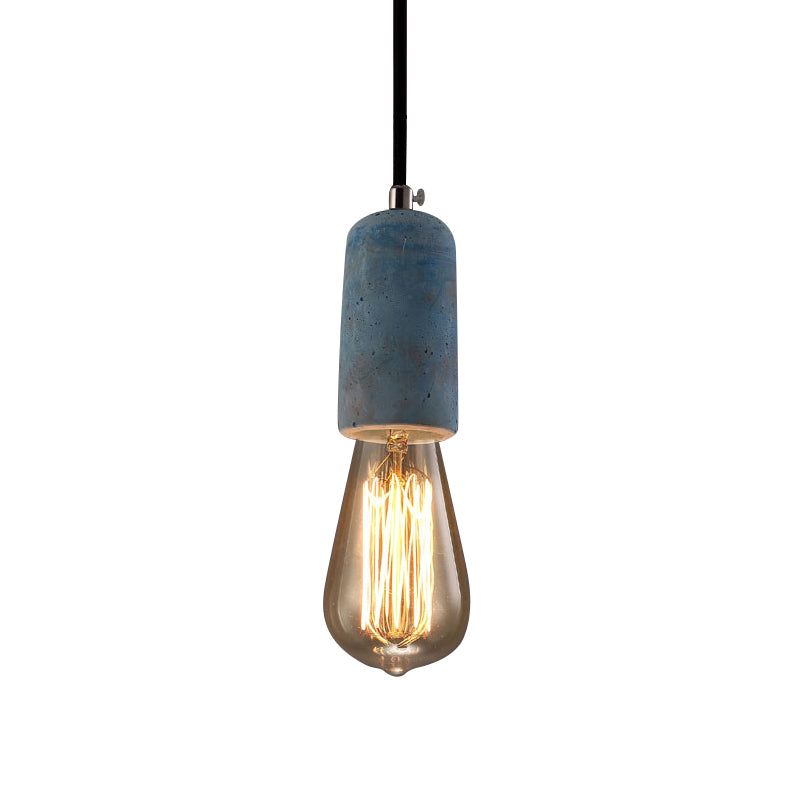 1 Head Mini Pendant Light Vintage Style Blue/Gray Cement Ceiling Fixture with Open Bulb and Adjustable Cord Clearhalo 'Art Deco Pendants' 'Cast Iron' 'Ceiling Lights' 'Ceramic' 'Crystal' 'Industrial Pendants' 'Industrial' 'Metal' 'Middle Century Pendants' 'Pendant Lights' 'Pendants' 'Tiffany' Lighting' 600257