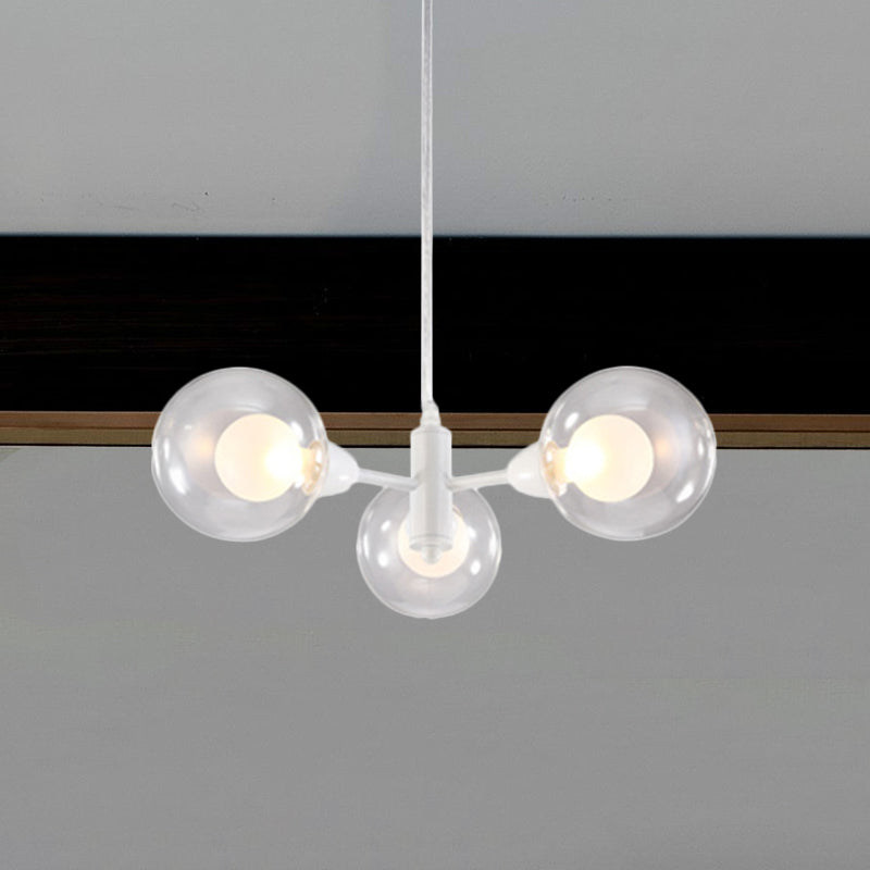 Globe Dining Room Chandelier Clear Glass 3/6/9 Lights Modern Led Hanging Ceiling Light in White Clearhalo 'Ceiling Lights' 'Chandeliers' 'Clear' 'Glass shade' 'Glass' 'Industrial' 'Modern Chandeliers' 'Modern' 'Tiffany' 'Traditional Chandeliers' Lighting' 600270