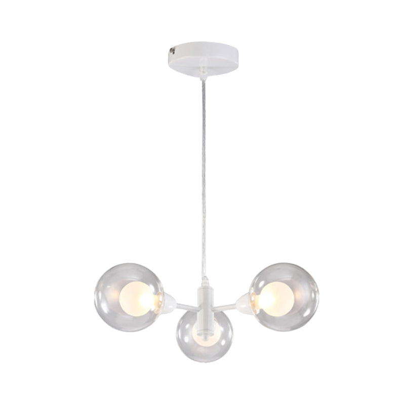Globe Dining Room Chandelier Clear Glass 3/6/9 Lights Modern Led Hanging Ceiling Light in White Clearhalo 'Ceiling Lights' 'Chandeliers' 'Clear' 'Glass shade' 'Glass' 'Industrial' 'Modern Chandeliers' 'Modern' 'Tiffany' 'Traditional Chandeliers' Lighting' 600271