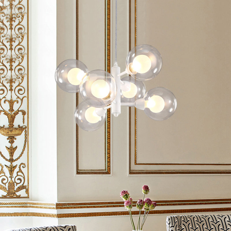 Globe Dining Room Chandelier Clear Glass 3/6/9 Lights Modern Led Hanging Ceiling Light in White Clearhalo 'Ceiling Lights' 'Chandeliers' 'Clear' 'Glass shade' 'Glass' 'Industrial' 'Modern Chandeliers' 'Modern' 'Tiffany' 'Traditional Chandeliers' Lighting' 600274