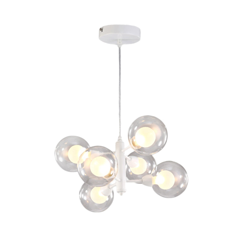 Globe Dining Room Chandelier Clear Glass 3/6/9 Lights Modern Led Hanging Ceiling Light in White Clearhalo 'Ceiling Lights' 'Chandeliers' 'Clear' 'Glass shade' 'Glass' 'Industrial' 'Modern Chandeliers' 'Modern' 'Tiffany' 'Traditional Chandeliers' Lighting' 600276