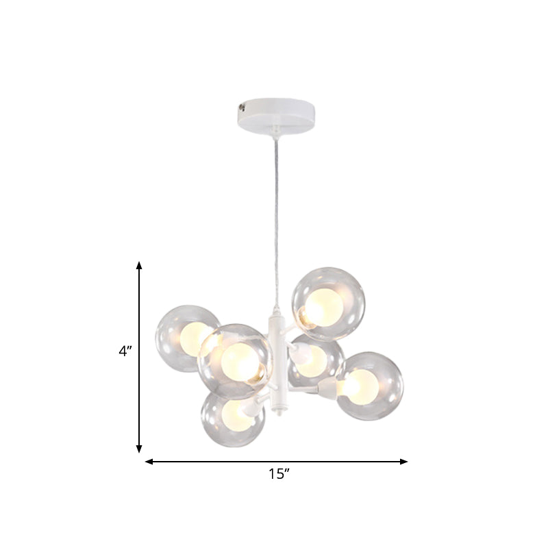 Globe Dining Room Chandelier Clear Glass 3/6/9 Lights Modern Led Hanging Ceiling Light in White Clearhalo 'Ceiling Lights' 'Chandeliers' 'Clear' 'Glass shade' 'Glass' 'Industrial' 'Modern Chandeliers' 'Modern' 'Tiffany' 'Traditional Chandeliers' Lighting' 600277