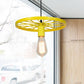 Vintage Bare Bulb Ceiling Light Fixture with Wheel Decoration 1 Light Wrought Iron Pendant Lamp in Blue/Yellow Clearhalo 'Ceiling Lights' 'Pendant Lights' 'Pendants' Lighting' 600307