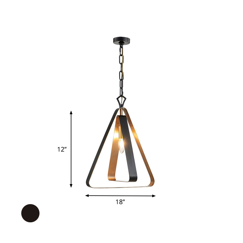 Vintage Style Open Cage Pendant Light 1 Head Metallic Ceiling Fixture with Triangle Design in Black for Dining Room Clearhalo 'Art Deco Pendants' 'Black' 'Cast Iron' 'Ceiling Lights' 'Ceramic' 'Crystal' 'Industrial Pendants' 'Industrial' 'Metal' 'Middle Century Pendants' 'Pendant Lights' 'Pendants' 'Rustic Pendants' 'Tiffany' Lighting' 600359