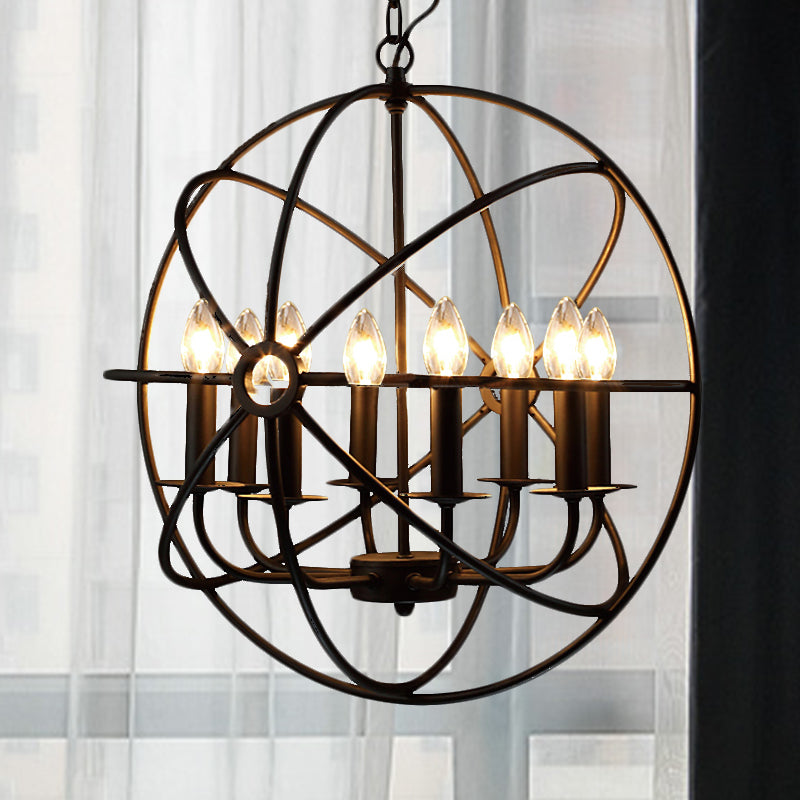 4/5/6/8 Lights Ball Cage Pendant Lighting with Candle Antique Style Black Metal Light Fixture for Dining Room 8 Black Clearhalo 'Cast Iron' 'Ceiling Lights' 'Chandeliers' 'Industrial Chandeliers' 'Industrial' 'Metal' 'Middle Century Chandeliers' 'Rustic Chandeliers' 'Tiffany' Lighting' 600476