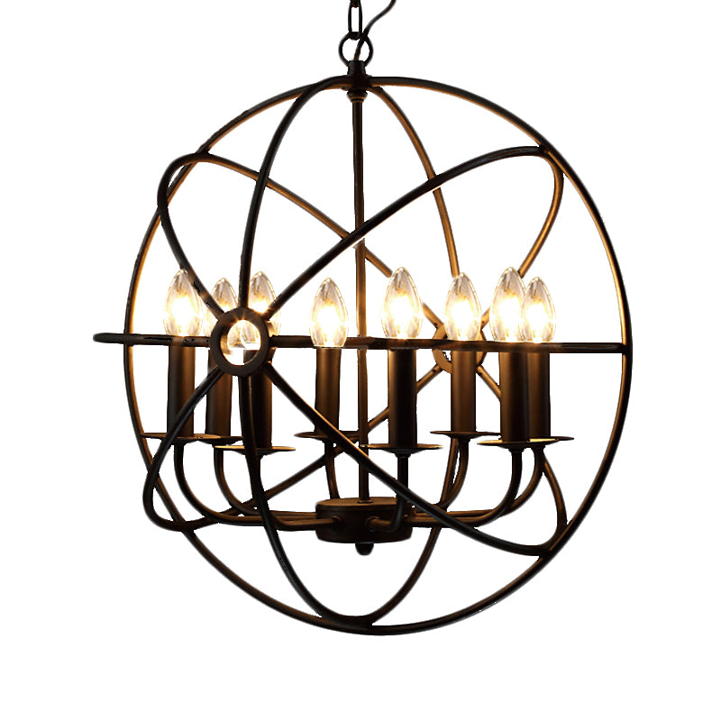 4/5/6/8 Lights Ball Cage Pendant Lighting with Candle Antique Style Black Metal Light Fixture for Dining Room Clearhalo 'Cast Iron' 'Ceiling Lights' 'Chandeliers' 'Industrial Chandeliers' 'Industrial' 'Metal' 'Middle Century Chandeliers' 'Rustic Chandeliers' 'Tiffany' Lighting' 600478