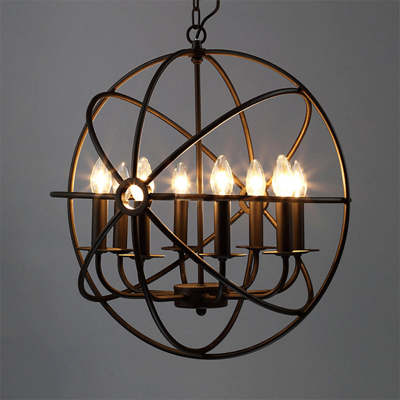4/5/6/8 Lights Ball Cage Pendant Lighting with Candle Antique Style Black Metal Light Fixture for Dining Room Clearhalo 'Cast Iron' 'Ceiling Lights' 'Chandeliers' 'Industrial Chandeliers' 'Industrial' 'Metal' 'Middle Century Chandeliers' 'Rustic Chandeliers' 'Tiffany' Lighting' 600479
