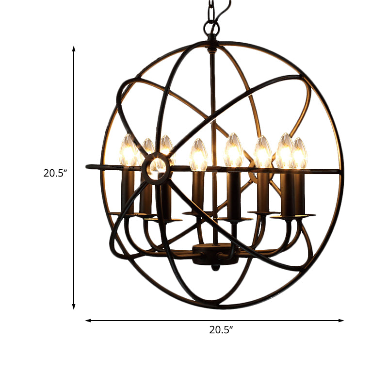 4/5/6/8 Lights Ball Cage Pendant Lighting with Candle Antique Style Black Metal Light Fixture for Dining Room Clearhalo 'Cast Iron' 'Ceiling Lights' 'Chandeliers' 'Industrial Chandeliers' 'Industrial' 'Metal' 'Middle Century Chandeliers' 'Rustic Chandeliers' 'Tiffany' Lighting' 600480