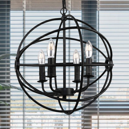 4/5/6/8 Lights Ball Cage Pendant Lighting with Candle Antique Style Black Metal Light Fixture for Dining Room 4 Black Clearhalo 'Cast Iron' 'Ceiling Lights' 'Chandeliers' 'Industrial Chandeliers' 'Industrial' 'Metal' 'Middle Century Chandeliers' 'Rustic Chandeliers' 'Tiffany' Lighting' 600481