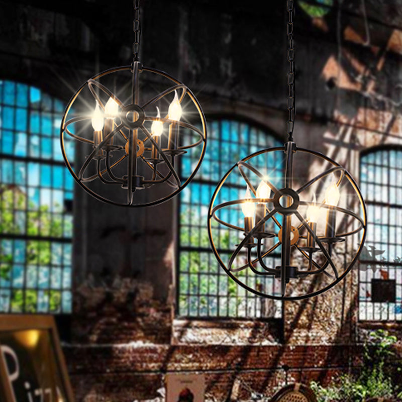 4/5/6/8 Lights Ball Cage Pendant Lighting with Candle Antique Style Black Metal Light Fixture for Dining Room Clearhalo 'Cast Iron' 'Ceiling Lights' 'Chandeliers' 'Industrial Chandeliers' 'Industrial' 'Metal' 'Middle Century Chandeliers' 'Rustic Chandeliers' 'Tiffany' Lighting' 600482