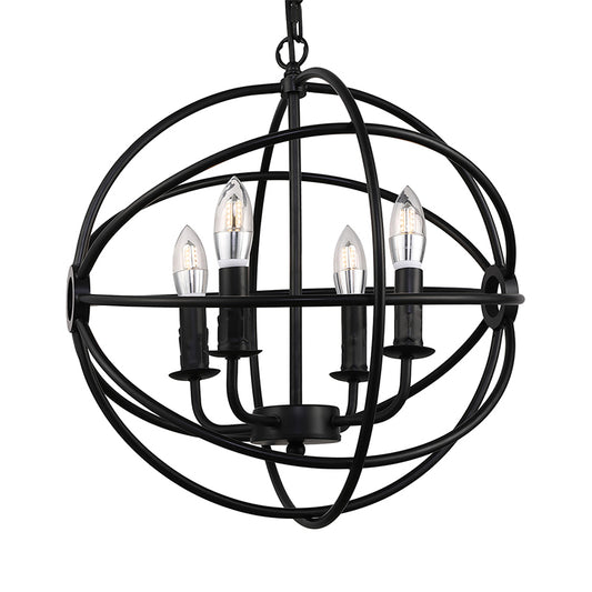 4/5/6/8 Lights Ball Cage Pendant Lighting with Candle Antique Style Black Metal Light Fixture for Dining Room Clearhalo 'Cast Iron' 'Ceiling Lights' 'Chandeliers' 'Industrial Chandeliers' 'Industrial' 'Metal' 'Middle Century Chandeliers' 'Rustic Chandeliers' 'Tiffany' Lighting' 600483