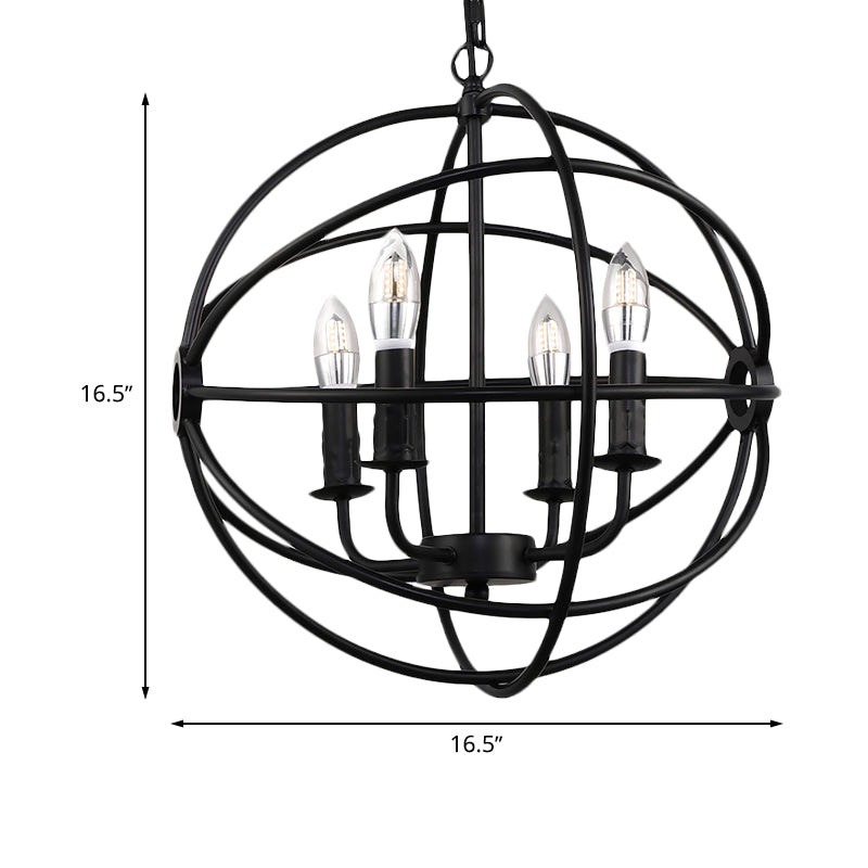 4/5/6/8 Lights Ball Cage Pendant Lighting with Candle Antique Style Black Metal Light Fixture for Dining Room Clearhalo 'Cast Iron' 'Ceiling Lights' 'Chandeliers' 'Industrial Chandeliers' 'Industrial' 'Metal' 'Middle Century Chandeliers' 'Rustic Chandeliers' 'Tiffany' Lighting' 600484