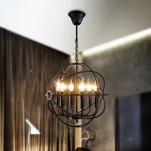 4/5/6/8 Lights Ball Cage Pendant Lighting with Candle Antique Style Black Metal Light Fixture for Dining Room 6 Black Clearhalo 'Cast Iron' 'Ceiling Lights' 'Chandeliers' 'Industrial Chandeliers' 'Industrial' 'Metal' 'Middle Century Chandeliers' 'Rustic Chandeliers' 'Tiffany' Lighting' 600485