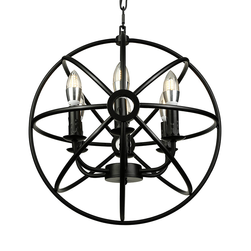 4/5/6/8 Lights Ball Cage Pendant Lighting with Candle Antique Style Black Metal Light Fixture for Dining Room Clearhalo 'Cast Iron' 'Ceiling Lights' 'Chandeliers' 'Industrial Chandeliers' 'Industrial' 'Metal' 'Middle Century Chandeliers' 'Rustic Chandeliers' 'Tiffany' Lighting' 600487