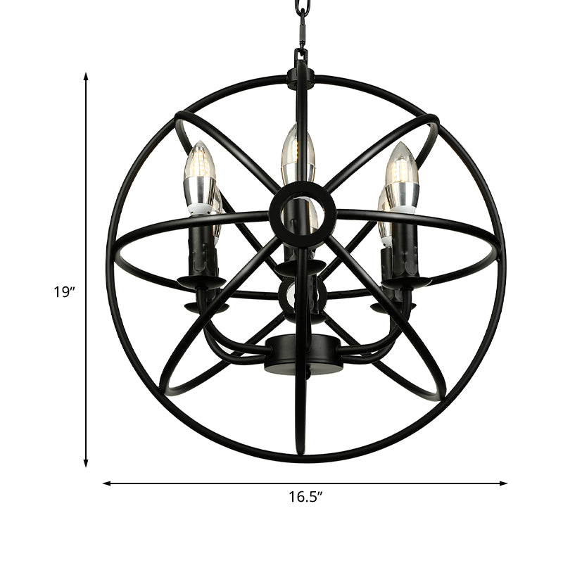 4/5/6/8 Lights Ball Cage Pendant Lighting with Candle Antique Style Black Metal Light Fixture for Dining Room Clearhalo 'Cast Iron' 'Ceiling Lights' 'Chandeliers' 'Industrial Chandeliers' 'Industrial' 'Metal' 'Middle Century Chandeliers' 'Rustic Chandeliers' 'Tiffany' Lighting' 600488