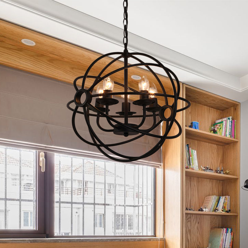 4/5/6/8 Lights Ball Cage Pendant Lighting with Candle Antique Style Black Metal Light Fixture for Dining Room Clearhalo 'Cast Iron' 'Ceiling Lights' 'Chandeliers' 'Industrial Chandeliers' 'Industrial' 'Metal' 'Middle Century Chandeliers' 'Rustic Chandeliers' 'Tiffany' Lighting' 600490