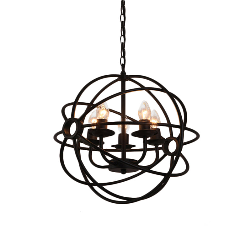4/5/6/8 Lights Ball Cage Pendant Lighting with Candle Antique Style Black Metal Light Fixture for Dining Room Clearhalo 'Cast Iron' 'Ceiling Lights' 'Chandeliers' 'Industrial Chandeliers' 'Industrial' 'Metal' 'Middle Century Chandeliers' 'Rustic Chandeliers' 'Tiffany' Lighting' 600491
