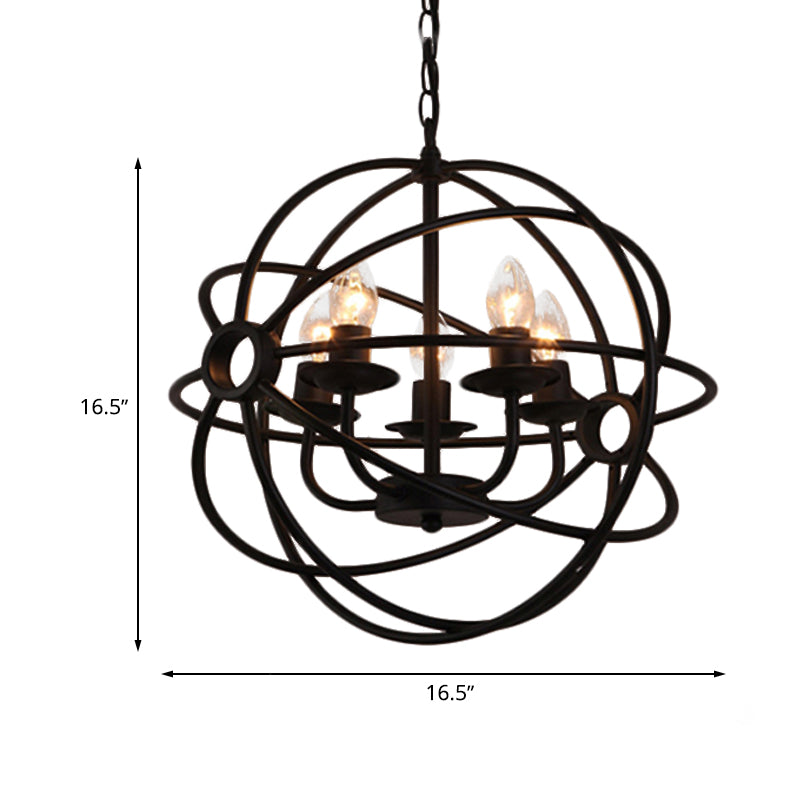 4/5/6/8 Lights Ball Cage Pendant Lighting with Candle Antique Style Black Metal Light Fixture for Dining Room Clearhalo 'Cast Iron' 'Ceiling Lights' 'Chandeliers' 'Industrial Chandeliers' 'Industrial' 'Metal' 'Middle Century Chandeliers' 'Rustic Chandeliers' 'Tiffany' Lighting' 600492