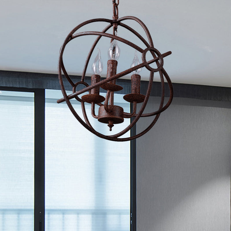Spherical Wrought Iron Hanging Light with Wire Frame Antique Style 3/6/7 Lights Indoor Chandelier Lamp in Black/Rust Clearhalo 'Cast Iron' 'Ceiling Lights' 'Chandeliers' 'Industrial Chandeliers' 'Industrial' 'Metal' 'Middle Century Chandeliers' 'Rustic Chandeliers' 'Tiffany' Lighting' 600504