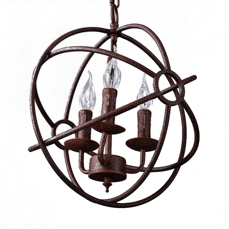 Spherical Wrought Iron Hanging Light with Wire Frame Antique Style 3/6/7 Lights Indoor Chandelier Lamp in Black/Rust Clearhalo 'Cast Iron' 'Ceiling Lights' 'Chandeliers' 'Industrial Chandeliers' 'Industrial' 'Metal' 'Middle Century Chandeliers' 'Rustic Chandeliers' 'Tiffany' Lighting' 600505