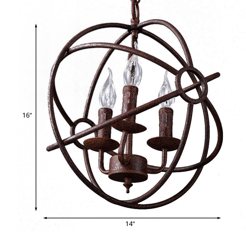 Spherical Wrought Iron Hanging Light with Wire Frame Antique Style 3/6/7 Lights Indoor Chandelier Lamp in Black/Rust Clearhalo 'Cast Iron' 'Ceiling Lights' 'Chandeliers' 'Industrial Chandeliers' 'Industrial' 'Metal' 'Middle Century Chandeliers' 'Rustic Chandeliers' 'Tiffany' Lighting' 600507