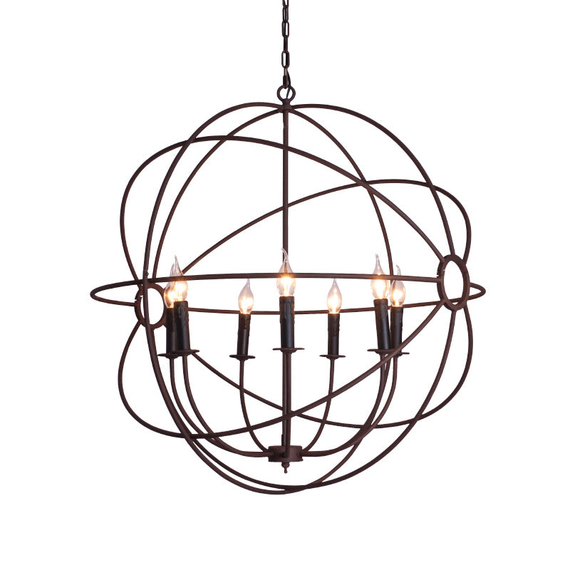 Spherical Wrought Iron Hanging Light with Wire Frame Antique Style 3/6/7 Lights Indoor Chandelier Lamp in Black/Rust Clearhalo 'Cast Iron' 'Ceiling Lights' 'Chandeliers' 'Industrial Chandeliers' 'Industrial' 'Metal' 'Middle Century Chandeliers' 'Rustic Chandeliers' 'Tiffany' Lighting' 600510