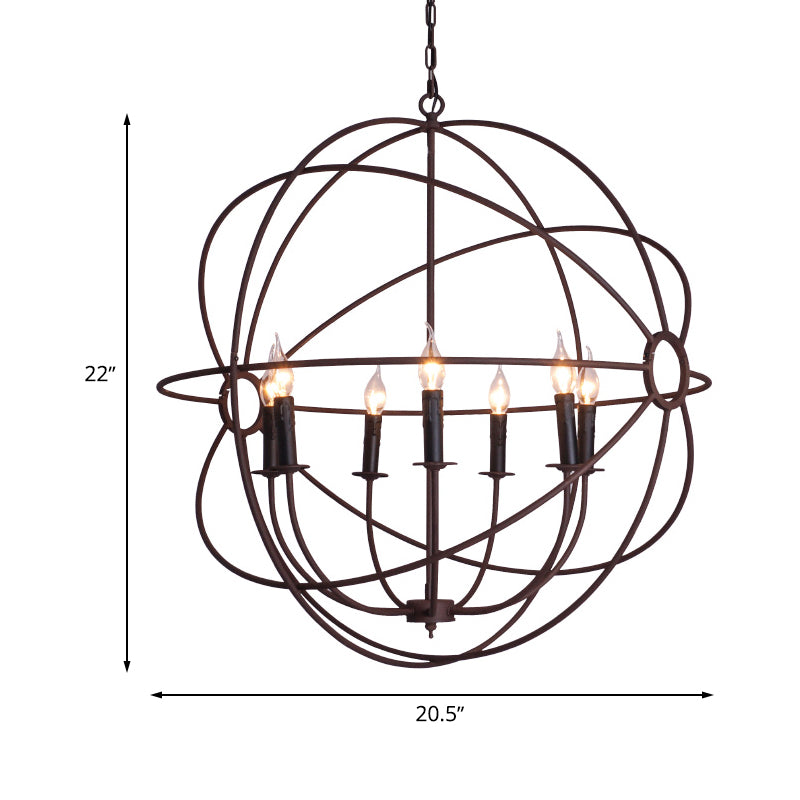 Spherical Wrought Iron Hanging Light with Wire Frame Antique Style 3/6/7 Lights Indoor Chandelier Lamp in Black/Rust Clearhalo 'Cast Iron' 'Ceiling Lights' 'Chandeliers' 'Industrial Chandeliers' 'Industrial' 'Metal' 'Middle Century Chandeliers' 'Rustic Chandeliers' 'Tiffany' Lighting' 600511