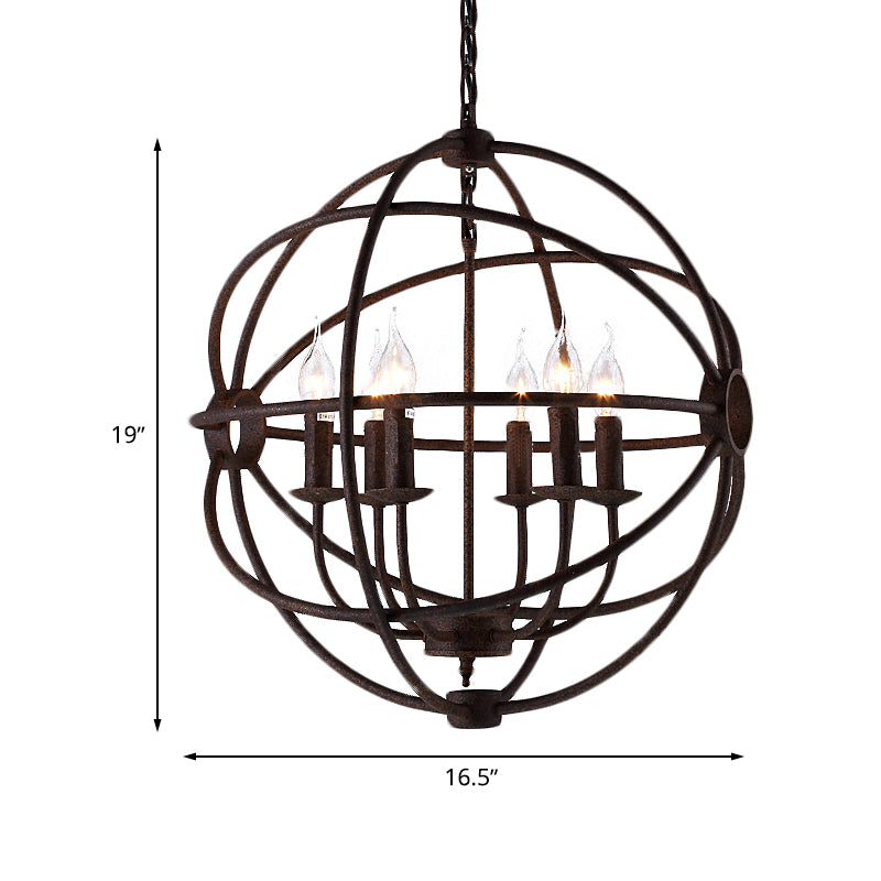 Spherical Wrought Iron Hanging Light with Wire Frame Antique Style 3/6/7 Lights Indoor Chandelier Lamp in Black/Rust Clearhalo 'Cast Iron' 'Ceiling Lights' 'Chandeliers' 'Industrial Chandeliers' 'Industrial' 'Metal' 'Middle Century Chandeliers' 'Rustic Chandeliers' 'Tiffany' Lighting' 600515