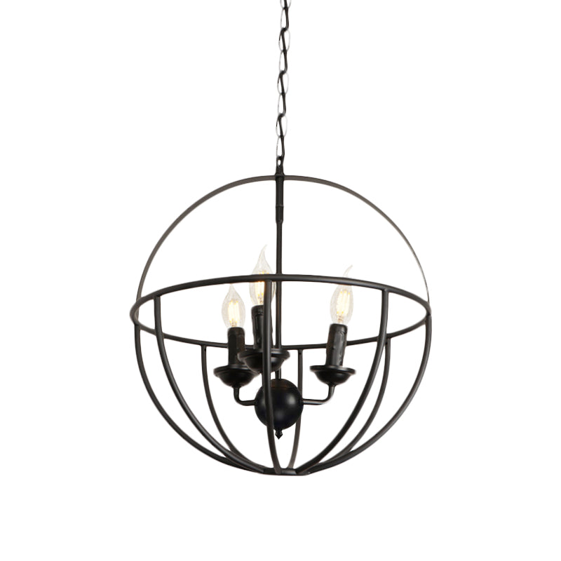 Black Circle Hanging Lamp with Cage Shade Antique Metallic 3-Light Restaurant Chandelier Light Fixture Clearhalo 'Cast Iron' 'Ceiling Lights' 'Chandeliers' 'Industrial Chandeliers' 'Industrial' 'Metal' 'Middle Century Chandeliers' 'Rustic Chandeliers' 'Tiffany' Lighting' 600547