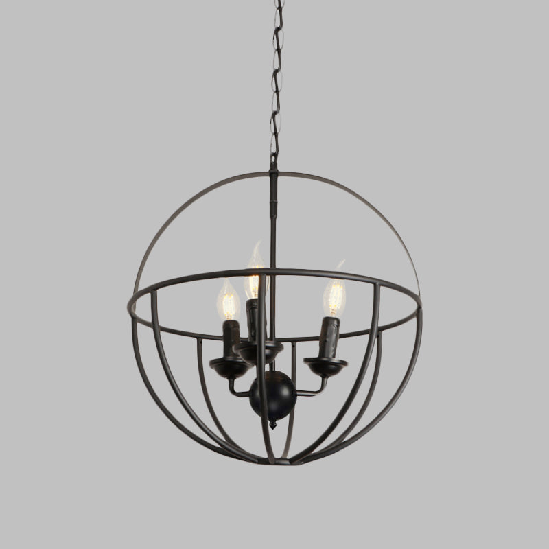 Black Circle Hanging Lamp with Cage Shade Antique Metallic 3-Light Restaurant Chandelier Light Fixture Clearhalo 'Cast Iron' 'Ceiling Lights' 'Chandeliers' 'Industrial Chandeliers' 'Industrial' 'Metal' 'Middle Century Chandeliers' 'Rustic Chandeliers' 'Tiffany' Lighting' 600548
