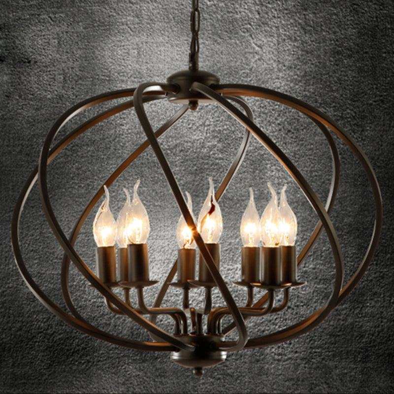 Black Round Cage Chandelier Lighting Industrial Metal 8 Lights Dining Room Large Pendant Light with Candle Decoration Clearhalo 'Cast Iron' 'Ceiling Lights' 'Chandeliers' 'Industrial Chandeliers' 'Industrial' 'Metal' 'Middle Century Chandeliers' 'Rustic Chandeliers' 'Tiffany' Lighting' 600551