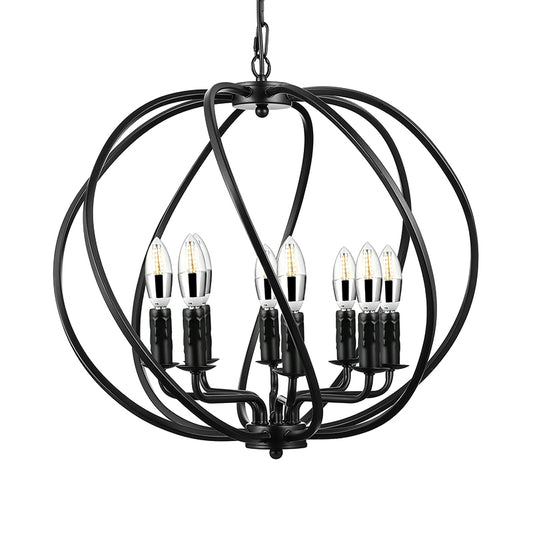 Black Round Cage Chandelier Lighting Industrial Metal 8 Lights Dining Room Large Pendant Light with Candle Decoration Clearhalo 'Cast Iron' 'Ceiling Lights' 'Chandeliers' 'Industrial Chandeliers' 'Industrial' 'Metal' 'Middle Century Chandeliers' 'Rustic Chandeliers' 'Tiffany' Lighting' 600552
