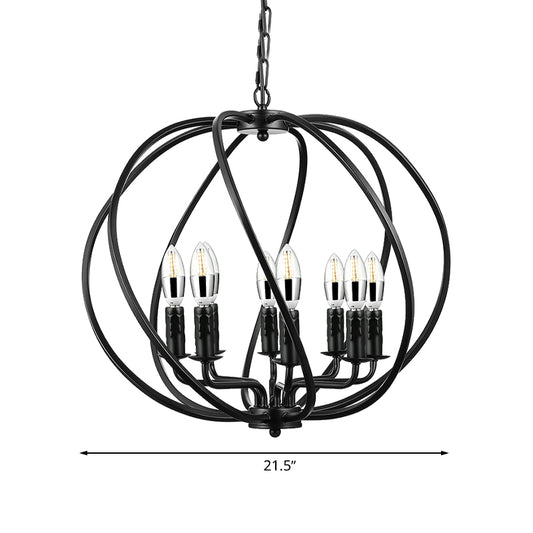 Black Round Cage Chandelier Lighting Industrial Metal 8 Lights Dining Room Large Pendant Light with Candle Decoration Clearhalo 'Cast Iron' 'Ceiling Lights' 'Chandeliers' 'Industrial Chandeliers' 'Industrial' 'Metal' 'Middle Century Chandeliers' 'Rustic Chandeliers' 'Tiffany' Lighting' 600554