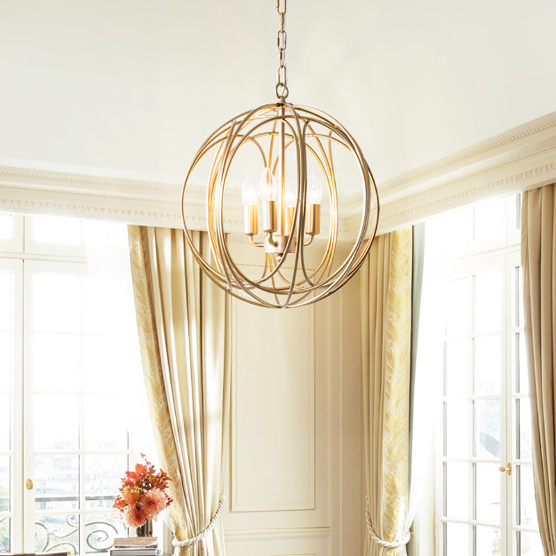 Metallic Orbit Cage Shade Chandelier Lamp Vintage Style 3 Lights Indoor Ceiling Fixture with Adjustable Chain Clearhalo 'Cast Iron' 'Ceiling Lights' 'Chandeliers' 'Industrial Chandeliers' 'Industrial' 'Metal' 'Middle Century Chandeliers' 'Rustic Chandeliers' 'Tiffany' Lighting' 600556