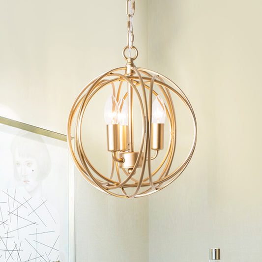 Metallic Orbit Cage Shade Chandelier Lamp Vintage Style 3 Lights Indoor Ceiling Fixture with Adjustable Chain Clearhalo 'Cast Iron' 'Ceiling Lights' 'Chandeliers' 'Industrial Chandeliers' 'Industrial' 'Metal' 'Middle Century Chandeliers' 'Rustic Chandeliers' 'Tiffany' Lighting' 600557