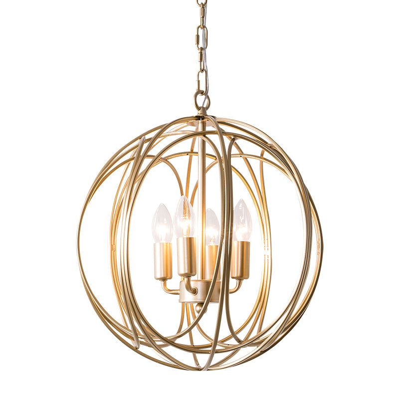 Metallic Orbit Cage Shade Chandelier Lamp Vintage Style 3 Lights Indoor Ceiling Fixture with Adjustable Chain Clearhalo 'Cast Iron' 'Ceiling Lights' 'Chandeliers' 'Industrial Chandeliers' 'Industrial' 'Metal' 'Middle Century Chandeliers' 'Rustic Chandeliers' 'Tiffany' Lighting' 600558