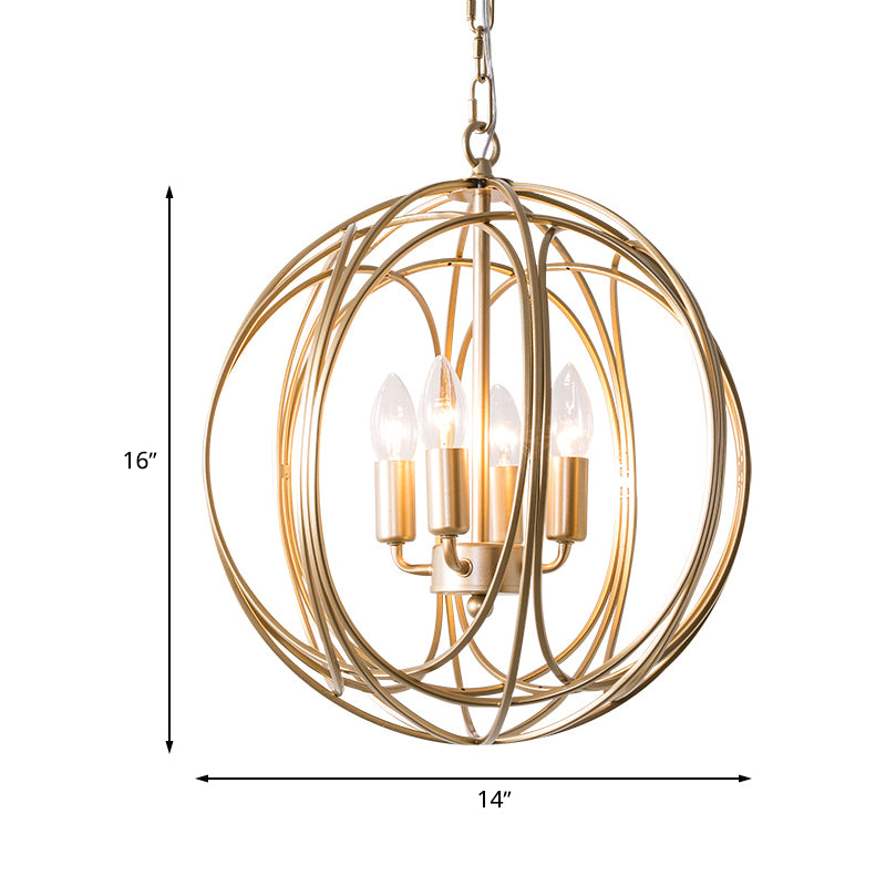 Metallic Orbit Cage Shade Chandelier Lamp Vintage Style 3 Lights Indoor Ceiling Fixture with Adjustable Chain Clearhalo 'Cast Iron' 'Ceiling Lights' 'Chandeliers' 'Industrial Chandeliers' 'Industrial' 'Metal' 'Middle Century Chandeliers' 'Rustic Chandeliers' 'Tiffany' Lighting' 600559