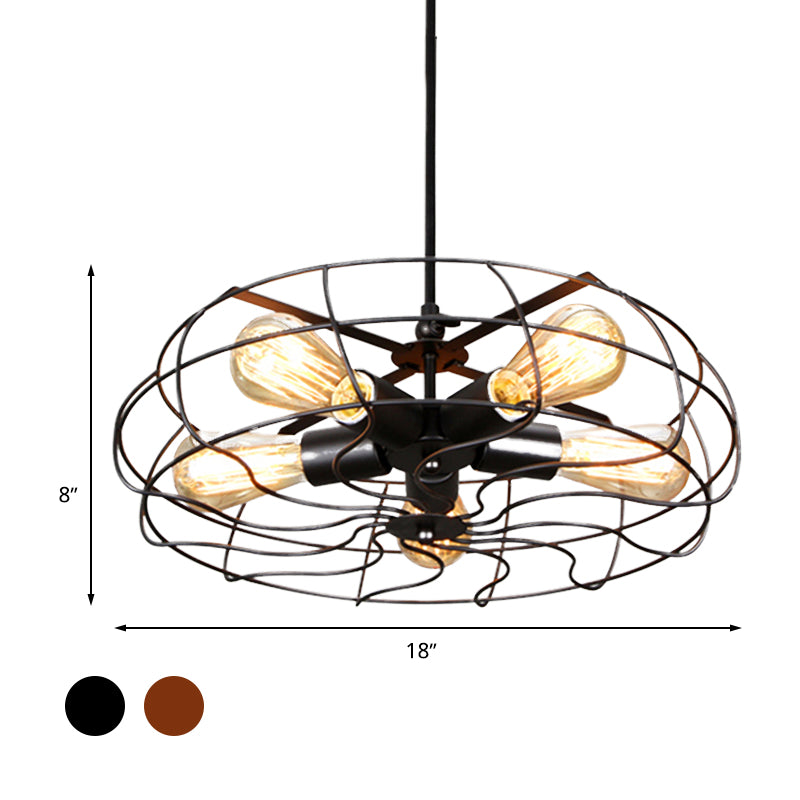 5 Bulbs Pendant Lighting Vintage Round Cage Shade Wrought Iron Chandelier Lamp with Cord/Chain in Black/Rust Clearhalo 'Cast Iron' 'Ceiling Lights' 'Chandeliers' 'Industrial Chandeliers' 'Industrial' 'Metal' 'Middle Century Chandeliers' 'Rustic Chandeliers' 'Tiffany' Lighting' 600656