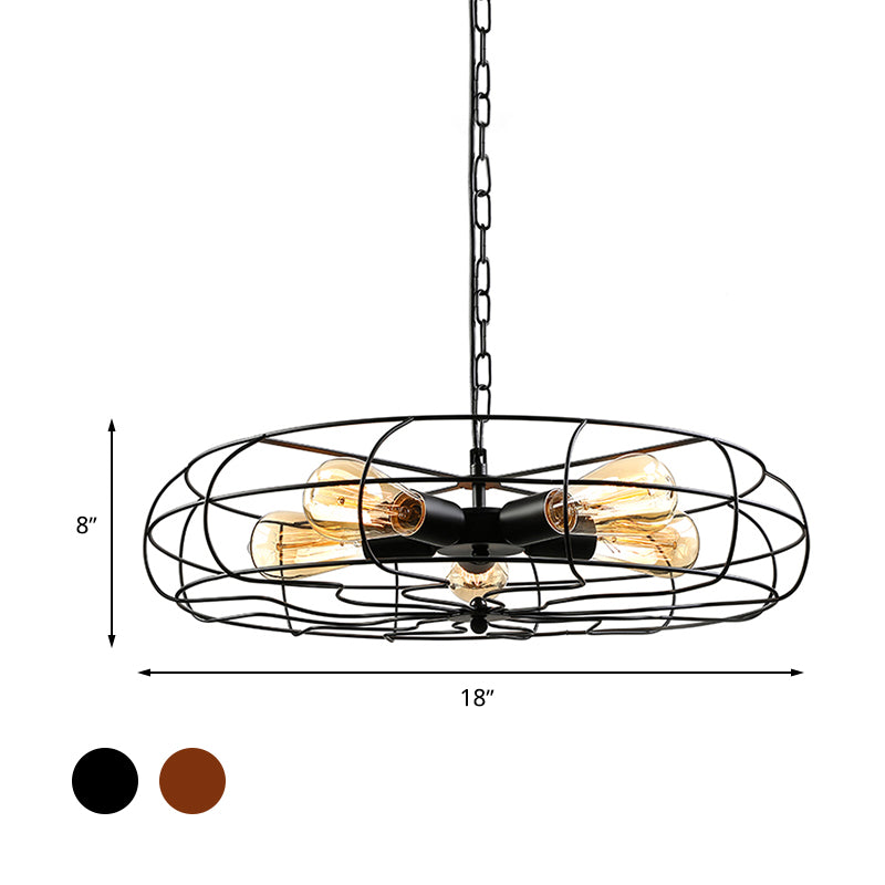 5 Bulbs Pendant Lighting Vintage Round Cage Shade Wrought Iron Chandelier Lamp with Cord/Chain in Black/Rust Clearhalo 'Cast Iron' 'Ceiling Lights' 'Chandeliers' 'Industrial Chandeliers' 'Industrial' 'Metal' 'Middle Century Chandeliers' 'Rustic Chandeliers' 'Tiffany' Lighting' 600660