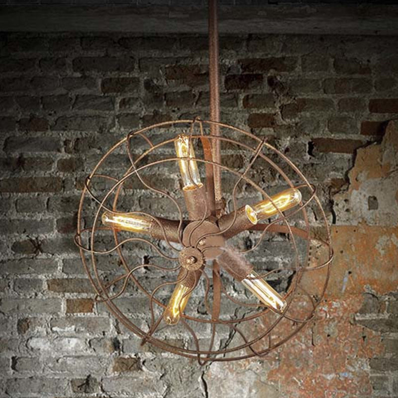 Fan Shape Farmhouse Ceiling Light with Wire Frame Rustic Wrought Iron 5 Bulbs Dark Rust Chandelier Lamp Clearhalo 'Cast Iron' 'Ceiling Lights' 'Chandeliers' 'Industrial Chandeliers' 'Industrial' 'Metal' 'Middle Century Chandeliers' 'Rustic Chandeliers' 'Tiffany' Lighting' 600669