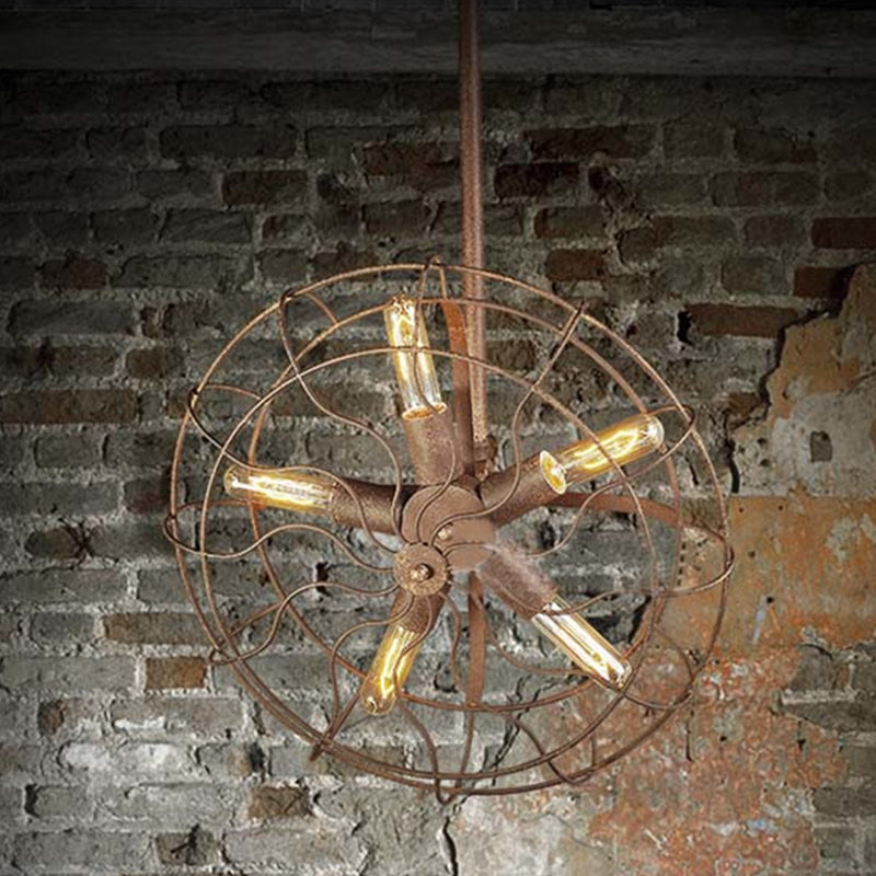 Fan Shape Farmhouse Ceiling Light with Wire Frame Rustic Wrought Iron 5 Bulbs Dark Rust Chandelier Lamp Clearhalo 'Cast Iron' 'Ceiling Lights' 'Chandeliers' 'Industrial Chandeliers' 'Industrial' 'Metal' 'Middle Century Chandeliers' 'Rustic Chandeliers' 'Tiffany' Lighting' 600669
