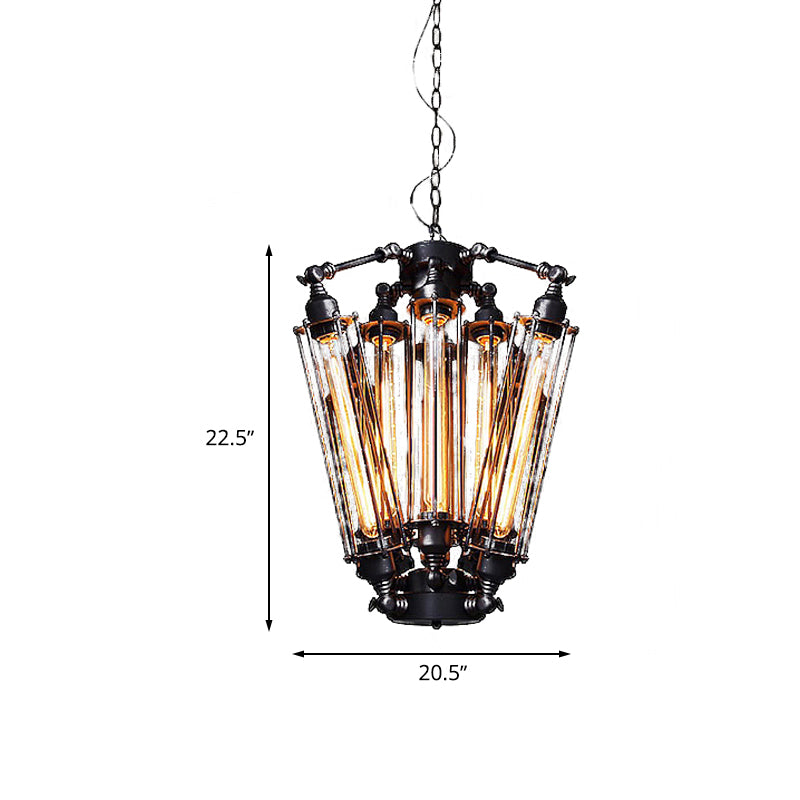 Wire Tubed Iron Hanging Pendant Lighting Vintage Metal 8-Head Dining Room Light Fixture with Adjustable Chain in Black Clearhalo 'Cast Iron' 'Ceiling Lights' 'Chandeliers' 'Industrial Chandeliers' 'Industrial' 'Metal' 'Middle Century Chandeliers' 'Rustic Chandeliers' 'Tiffany' Lighting' 600709