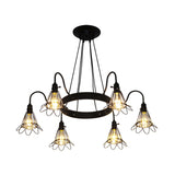 3/8 Lights Chandelier Lamp Vintage Style Wire Cage Iron Ceiling Light Fixture with Petal Shade in Black Clearhalo 'Cast Iron' 'Ceiling Lights' 'Chandeliers' 'Industrial Chandeliers' 'Industrial' 'Metal' 'Middle Century Chandeliers' 'Rustic Chandeliers' 'Tiffany' Lighting' 600732
