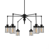 Adjustable Spider Iron Pendant Light Antique 6-Light Living Room Chandelier Lamp with Cylinder Cage Shade in Black Clearhalo 'Cast Iron' 'Ceiling Lights' 'Chandeliers' 'Industrial Chandeliers' 'Industrial' 'Metal' 'Middle Century Chandeliers' 'Rustic Chandeliers' 'Tiffany' Lighting' 600740
