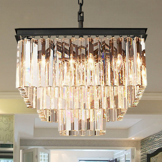 3/5/7-Tier Living Room Chandelier Lighting with Square Clear Crystal Shade LED Suspension Pendant, 19.5"/31.5"/43" Wide Clear 19.5" Clearhalo 'Ceiling Lights' 'Chandeliers' 'Clear' 'Industrial' 'Modern Chandeliers' 'Modern' 'Tiffany' 'Traditional Chandeliers' Lighting' 600800