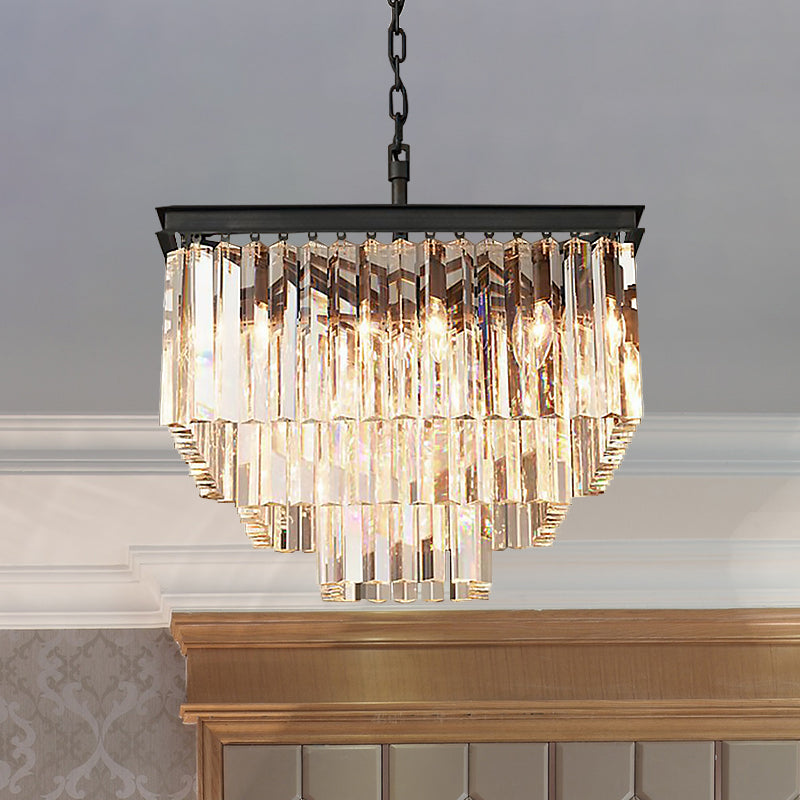 3/5/7-Tier Living Room Chandelier Lighting with Square Clear Crystal Shade LED Suspension Pendant, 19.5"/31.5"/43" Wide Clearhalo 'Ceiling Lights' 'Chandeliers' 'Clear' 'Industrial' 'Modern Chandeliers' 'Modern' 'Tiffany' 'Traditional Chandeliers' Lighting' 600801
