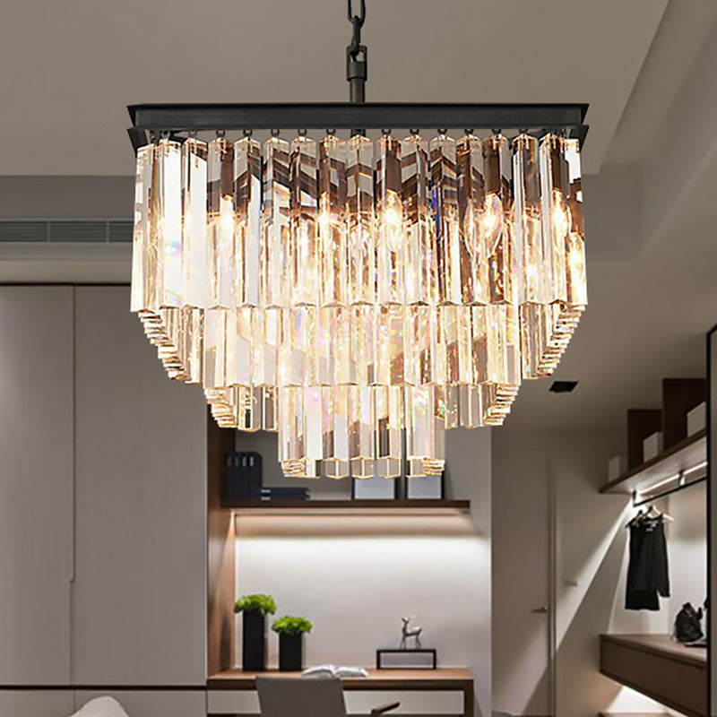 3/5/7-Tier Living Room Chandelier Lighting with Square Clear Crystal Shade LED Suspension Pendant, 19.5"/31.5"/43" Wide Clearhalo 'Ceiling Lights' 'Chandeliers' 'Clear' 'Industrial' 'Modern Chandeliers' 'Modern' 'Tiffany' 'Traditional Chandeliers' Lighting' 600802