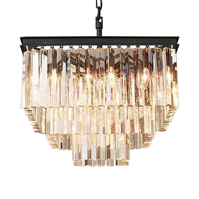 3/5/7-Tier Living Room Chandelier Lighting with Square Clear Crystal Shade LED Suspension Pendant, 19.5"/31.5"/43" Wide Clearhalo 'Ceiling Lights' 'Chandeliers' 'Clear' 'Industrial' 'Modern Chandeliers' 'Modern' 'Tiffany' 'Traditional Chandeliers' Lighting' 600803