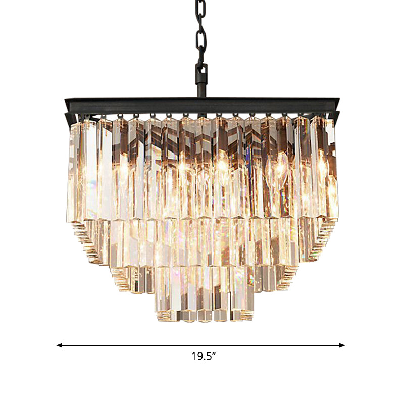3/5/7-Tier Living Room Chandelier Lighting with Square Clear Crystal Shade LED Suspension Pendant, 19.5"/31.5"/43" Wide Clearhalo 'Ceiling Lights' 'Chandeliers' 'Clear' 'Industrial' 'Modern Chandeliers' 'Modern' 'Tiffany' 'Traditional Chandeliers' Lighting' 600804