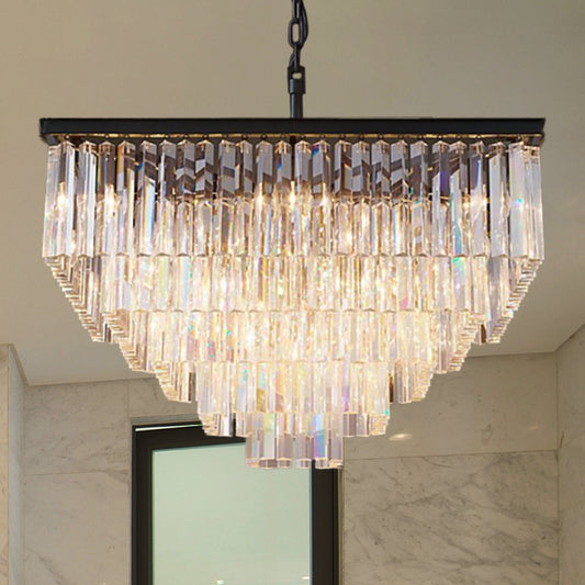 3/5/7-Tier Living Room Chandelier Lighting with Square Clear Crystal Shade LED Suspension Pendant, 19.5"/31.5"/43" Wide Clear 31.5" Clearhalo 'Ceiling Lights' 'Chandeliers' 'Clear' 'Industrial' 'Modern Chandeliers' 'Modern' 'Tiffany' 'Traditional Chandeliers' Lighting' 600805